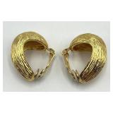 St John Clip-On Earrings - Textured Gold Hoop 1.5in x 1.25in x 1.75in (Lot of 2)