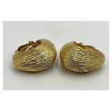 St John Clip-On Earrings - Textured Gold Hoop 1.5in x 1.25in x 1.75in (Lot of 2)