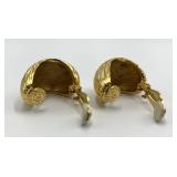St John Clip-On Earrings - Textured Gold Hoop 1.5in x 1.25in x 1.75in (Lot of 2)