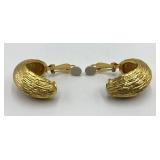St John Clip-On Earrings - Textured Gold Hoop 1.5in x 1.25in x 1.75in (Lot of 2)