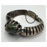 Mexican Sterling Silver Turquoise Cuff Bracelet - 3in L x 0.5in W