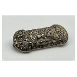 Antique German Sterling Silver Brooch Pin, 1.75 x 0.75 in, Intricate Filigree with Stones