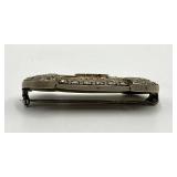 Antique German Sterling Silver Brooch Pin, 1.75 x 0.75 in, Intricate Filigree with Stones