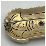 Antique German Sterling Silver Brooch Pin, 1.75 x 0.75 in, Intricate Filigree with Stones
