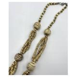 Carved Bovine Bone Bead Necklace - 15 In Length; Beads 0.75 In Dia; Pendant 1.75 In Sq X 0.5 In