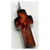 Baltic Amber Cross Pendant in Sterling Silver - 1.75 x 0.75 x 0.25 in