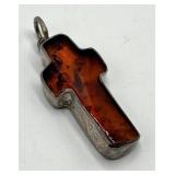 Baltic Amber Cross Pendant in Sterling Silver - 1.75 x 0.75 x 0.25 in