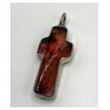 Baltic Amber Cross Pendant in Sterling Silver - 1.75 x 0.75 x 0.25 in