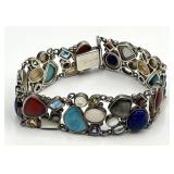 925 Sterling Silver Bezel Gemstone Bracelet 8 in L x 1 in W - Italian-made
