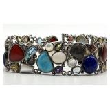 925 Sterling Silver Bezel Gemstone Bracelet 8 in L x 1 in W - Italian-made