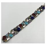 925 Sterling Silver Bezel Gemstone Bracelet 8 in L x 1 in W - Italian-made