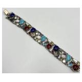 925 Sterling Silver Bezel Gemstone Bracelet 8 in L x 1 in W - Italian-made