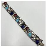 925 Sterling Silver Bezel Gemstone Bracelet 8 in L x 1 in W - Italian-made