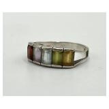 Rainbow Gemstone Ring - 925 Sterling Silver, Size 7