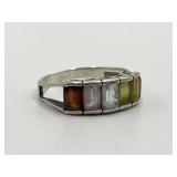 Rainbow Gemstone Ring - 925 Sterling Silver, Size 7