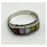 Rainbow Gemstone Ring - 925 Sterling Silver, Size 7