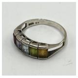Rainbow Gemstone Ring - 925 Sterling Silver, Size 7