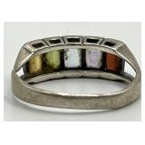 Rainbow Gemstone Ring - 925 Sterling Silver, Size 7