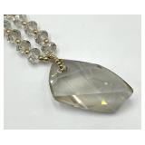 Crystal Bead Necklace - 11 in L - Large Teardrop Pendant