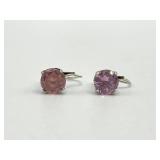 Sterling Silver Pink Stone Earrings 0.25 in Diameter