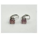 Sterling Silver Pink Stone Earrings 0.25 in Diameter