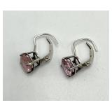 Sterling Silver Pink Stone Earrings 0.25 in Diameter
