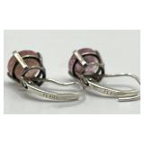 Sterling Silver Pink Stone Earrings 0.25 in Diameter