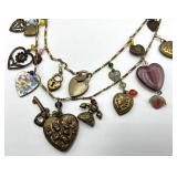 Charm Necklace 19 in with Hearts & Keys & Beads - Vintage Brass