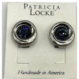 Patricia Locke Clip-On Earrings - 0.75 in Diameter, Blue Stones