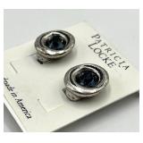 Patricia Locke Clip-On Earrings - 0.75 in Diameter, Blue Stones