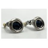 Patricia Locke Clip-On Earrings - 0.75 in Diameter, Blue Stones