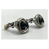 Patricia Locke Clip-On Earrings - 0.75 in Diameter, Blue Stones