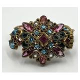 Robert Original Brooch Bracelet - 6.5in L, Center 1.5x1.25, Multicolor Crystals