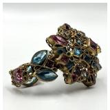 Robert Original Brooch Bracelet - 6.5in L, Center 1.5x1.25, Multicolor Crystals