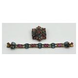 Robert Original Brooch Bracelet - 6.5in L, Center 1.5x1.25, Multicolor Crystals