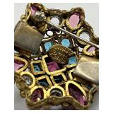 Robert Original Brooch Bracelet - 6.5in L, Center 1.5x1.25, Multicolor Crystals