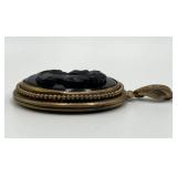Onyx Cameo Locket Pendant - Gold-Tone Beaded Edge, 3 x 1.75 in (Open 3.25 x 2.25 in)