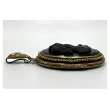 Onyx Cameo Locket Pendant - Gold-Tone Beaded Edge, 3 x 1.75 in (Open 3.25 x 2.25 in)