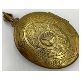 Onyx Cameo Locket Pendant - Gold-Tone Beaded Edge, 3 x 1.75 in (Open 3.25 x 2.25 in)