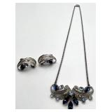 Van Dell Sterling Necklace & Screw-On Earrings - 8in Necklace, Pendant 1x1.75in