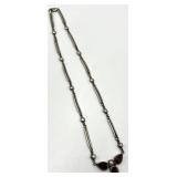 925 Sterling Silver Garnet & Seed Pearl Necklace, Teardrop Pendant, 8 inch Chain