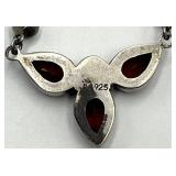 925 Sterling Silver Garnet & Seed Pearl Necklace, Teardrop Pendant, 8 inch Chain