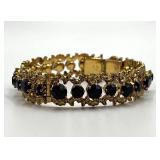 Garnet Gold Bangle Bracelet - 2.5 Dia x 0.5 W, Garnet Stones 0.15 Dia