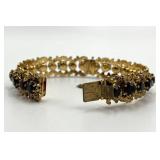 Garnet Gold Bangle Bracelet - 2.5 Dia x 0.5 W, Garnet Stones 0.15 Dia