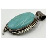 925 Sterling Silver Turquoise Pendant - 2.5 x 1.25 x 0.25 in