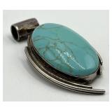 925 Sterling Silver Turquoise Pendant - 2.5 x 1.25 x 0.25 in