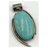 925 Sterling Silver Turquoise Pendant - 2.5 x 1.25 x 0.25 in