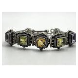 Indonesian 925 Sterling Silver Bracelet - 8 in Length, Multicolor Square Gemstones