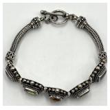 Indonesian 925 Sterling Silver Bracelet - 8 in Length, Multicolor Square Gemstones