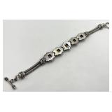 Indonesian 925 Sterling Silver Bracelet - 8 in Length, Multicolor Square Gemstones